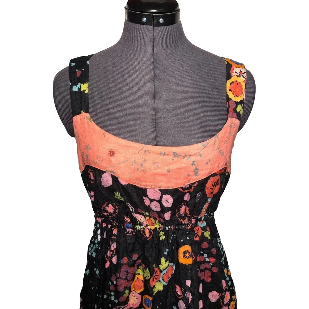 Y2K Rebe USA Floral Cotton Bubble Hem Dress Black Coral 33-28-48 S - Picture 4 of 10